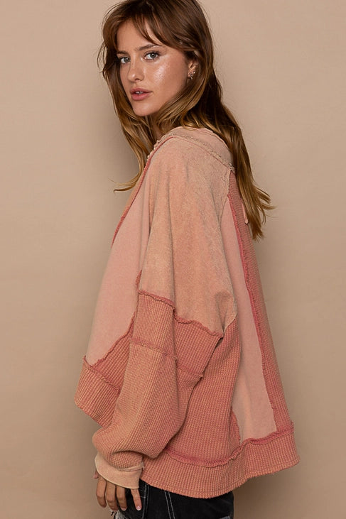 Notched Neck Long Sleeve Top