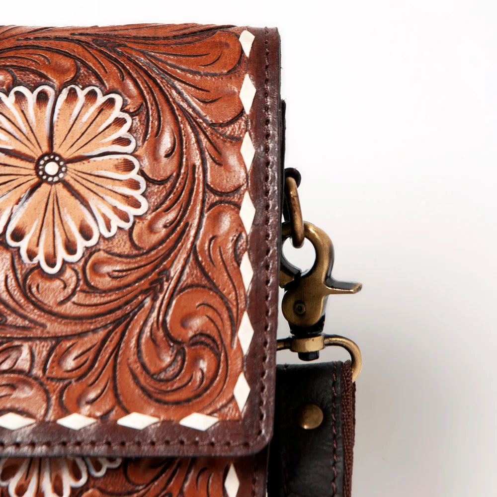 Tooled Leather Cellphone Crossbody