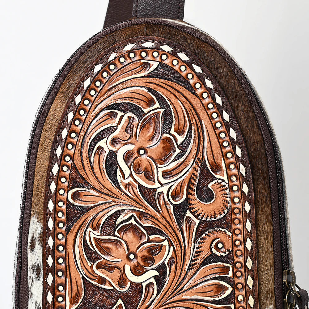 Tooled Leather Sling Bag