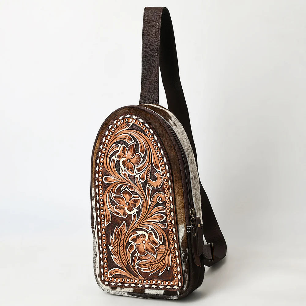 Tooled Leather Sling Bag