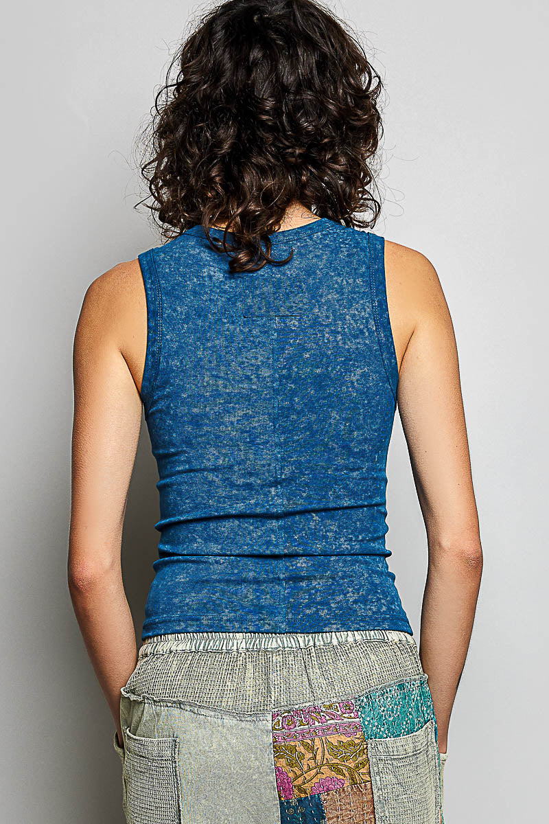 Slim Fit Round Neck Sleeveless Cotton Jersey Basic Top