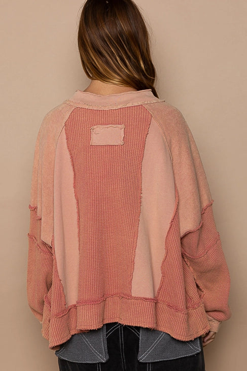 Notched Neck Long Sleeve Top