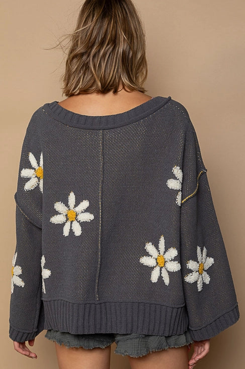 V-Neck Floral Pattern Sweater