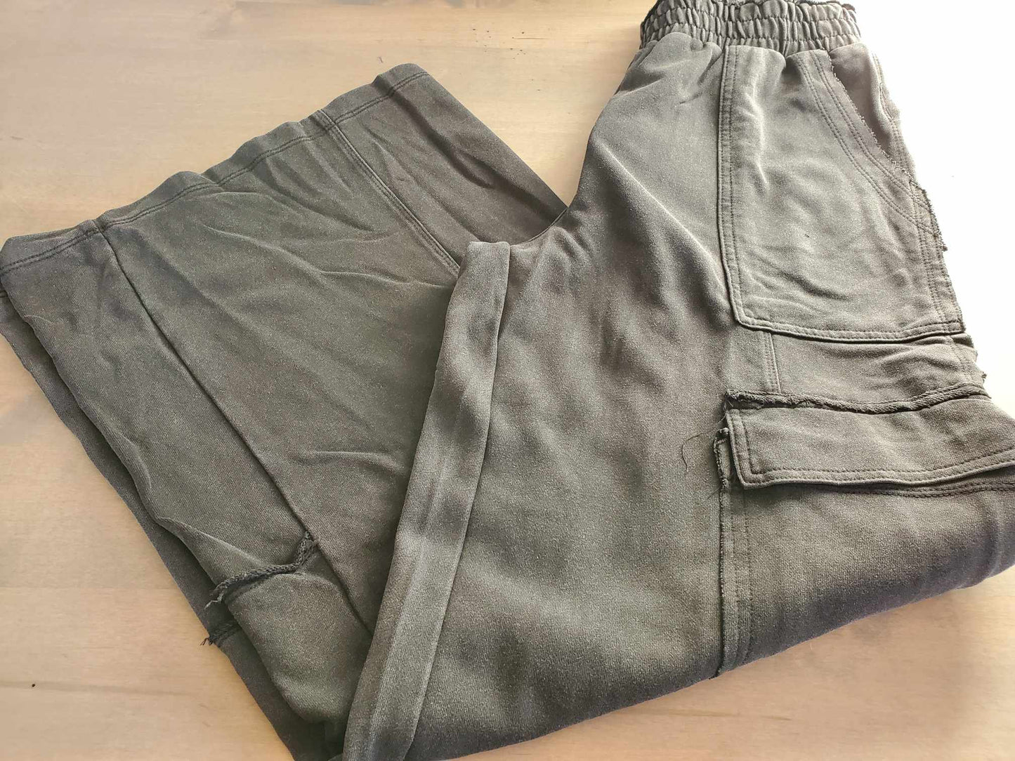 Stone Wash Wide Leg Pants - Brown