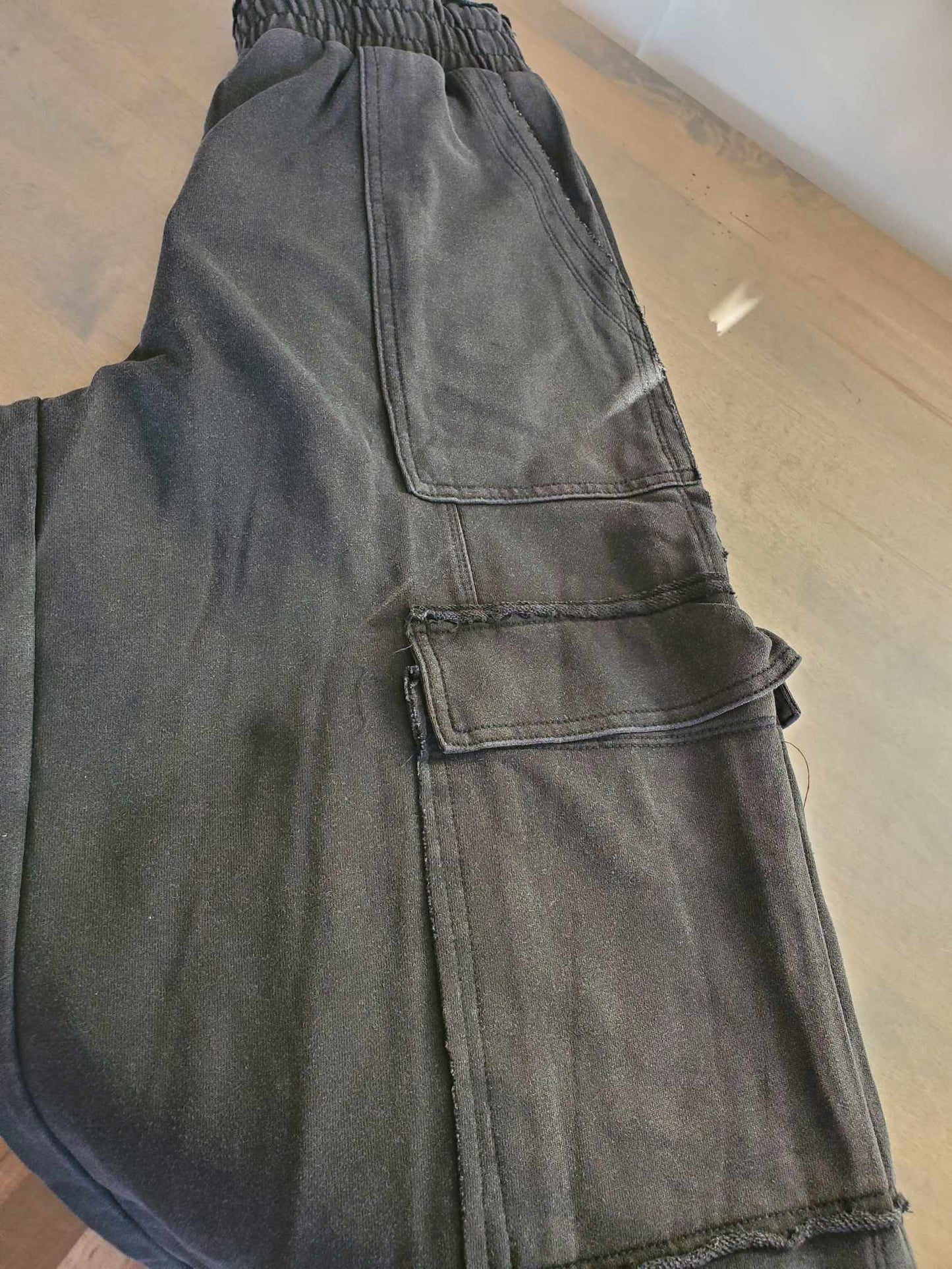 Stone Wash Wide Leg Pants - Brown