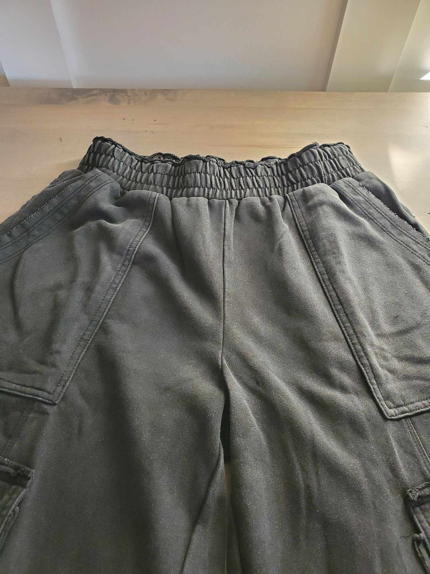 Stone Wash Wide Leg Pants - Brown