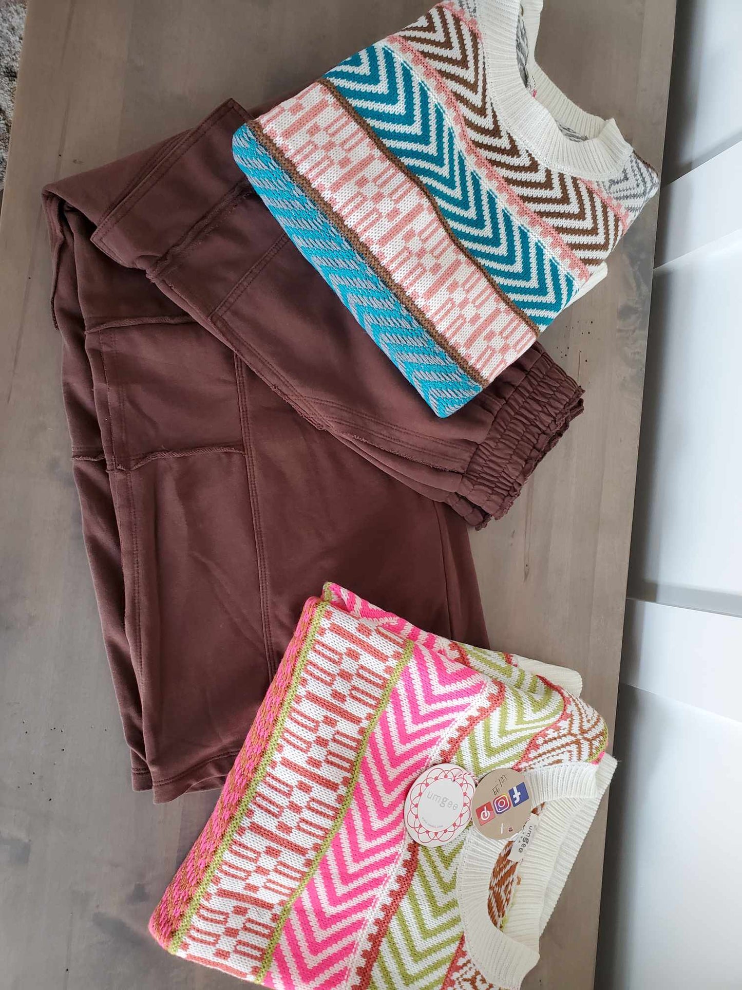 Stone Wash Wide Leg Pants - Brown