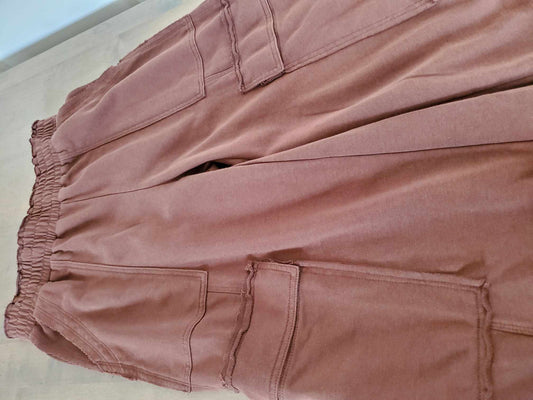 Stone Wash Wide Leg Pants - Brown