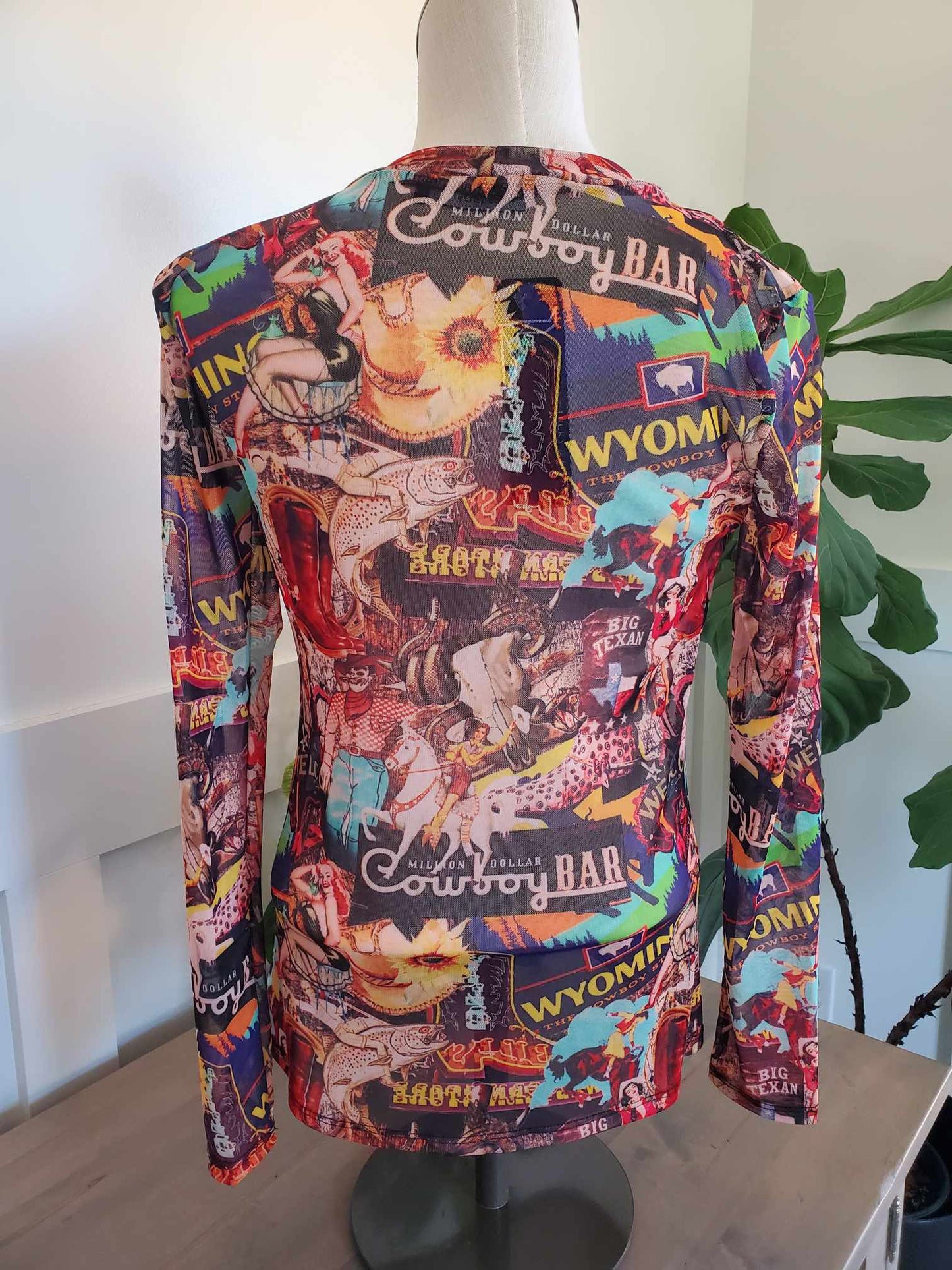 Mesh Collage Print Top