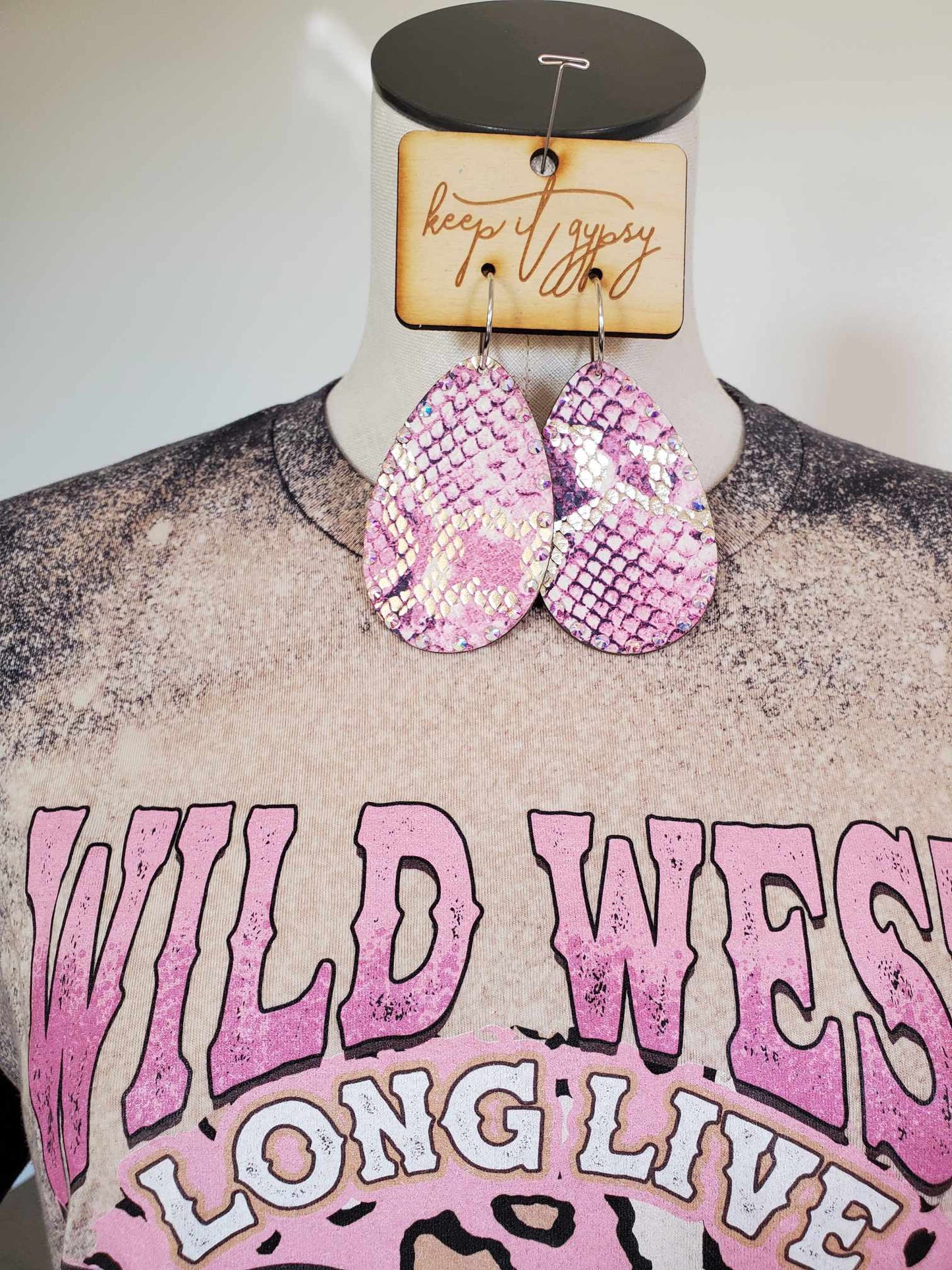 Pink Leather Embossed Earrings