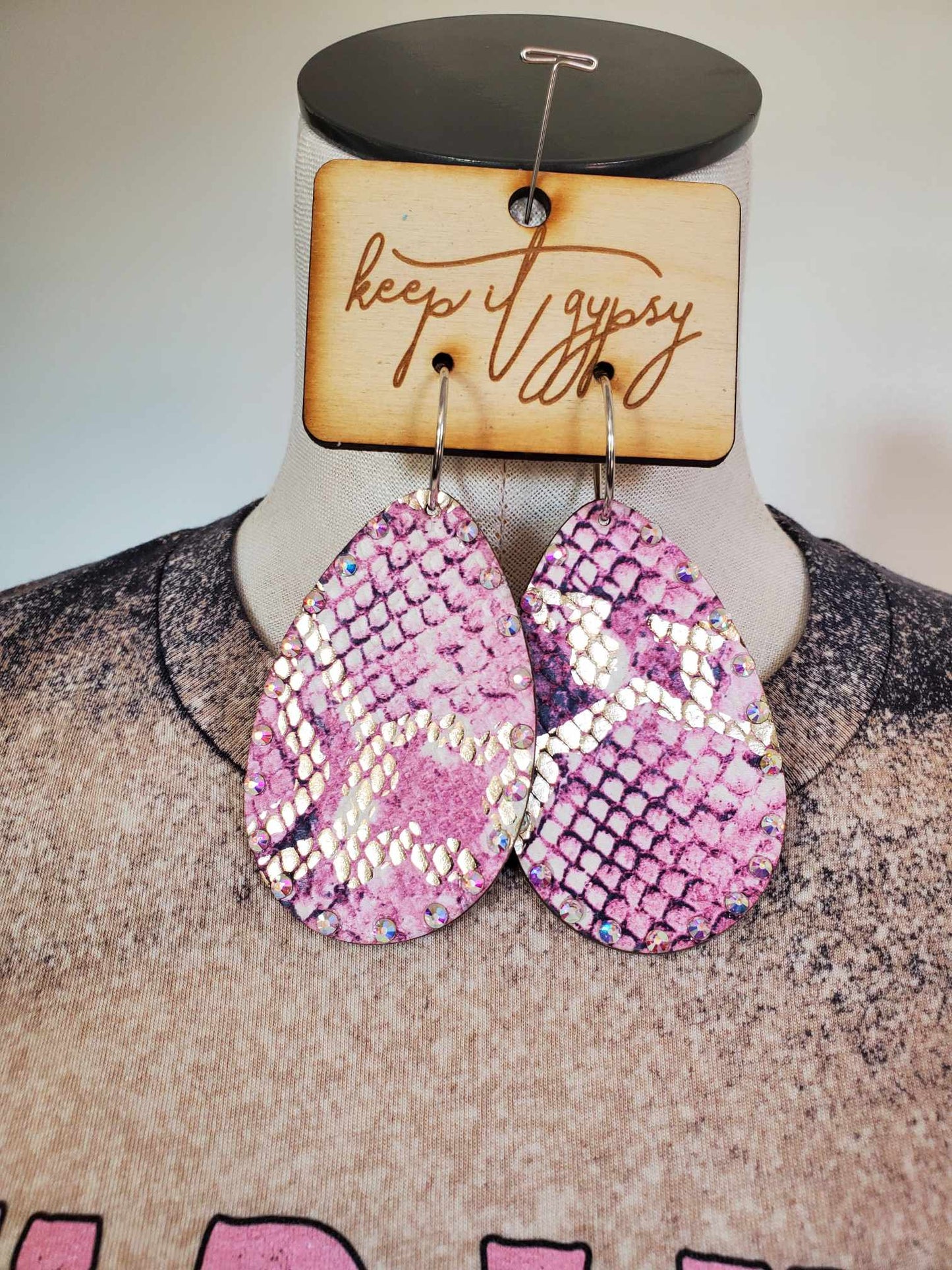 Pink Leather Embossed Earrings