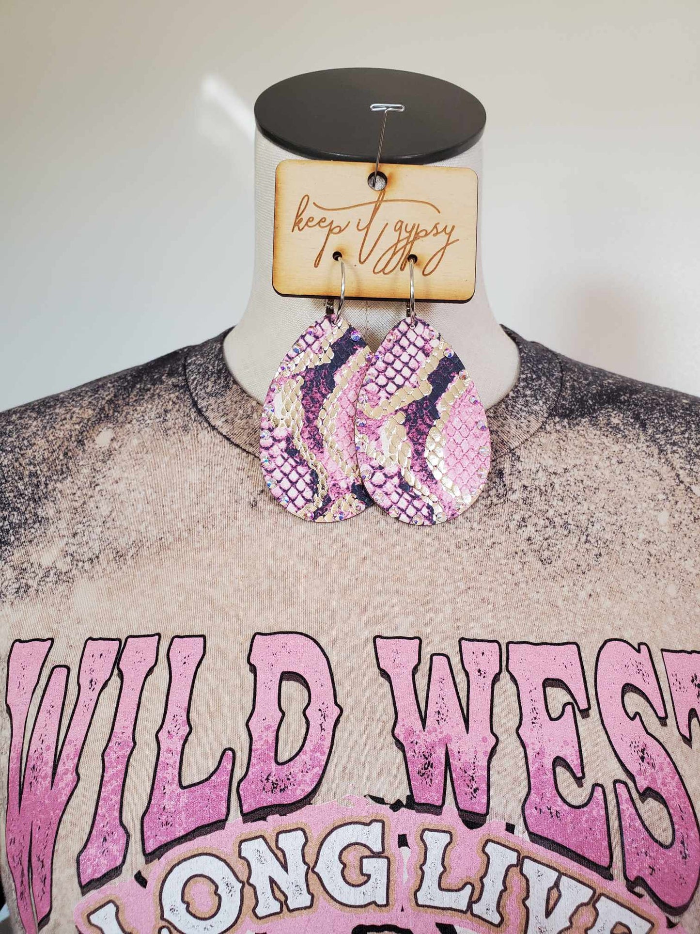 Pink Leather Embossed Earrings