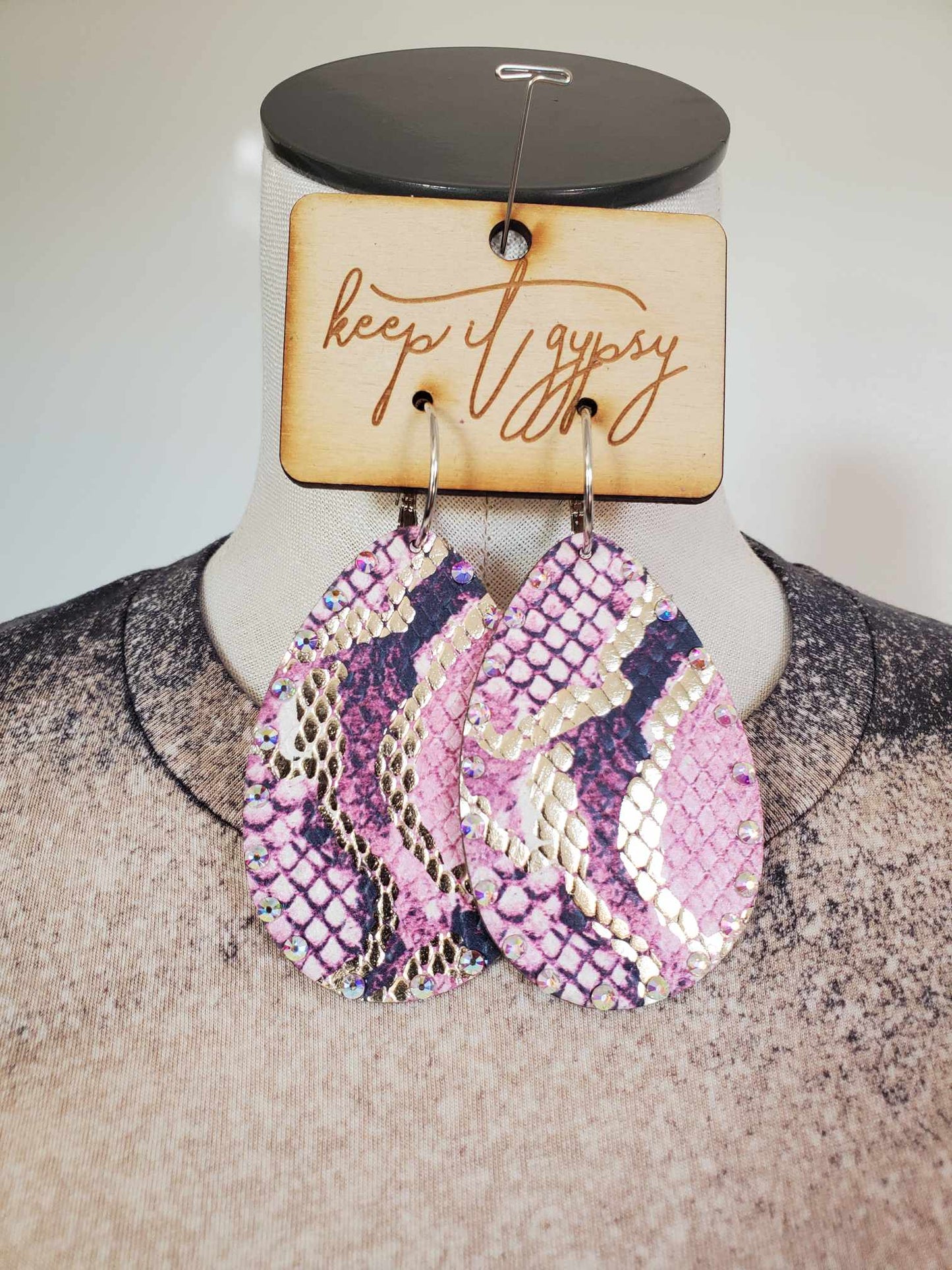 Pink Leather Embossed Earrings