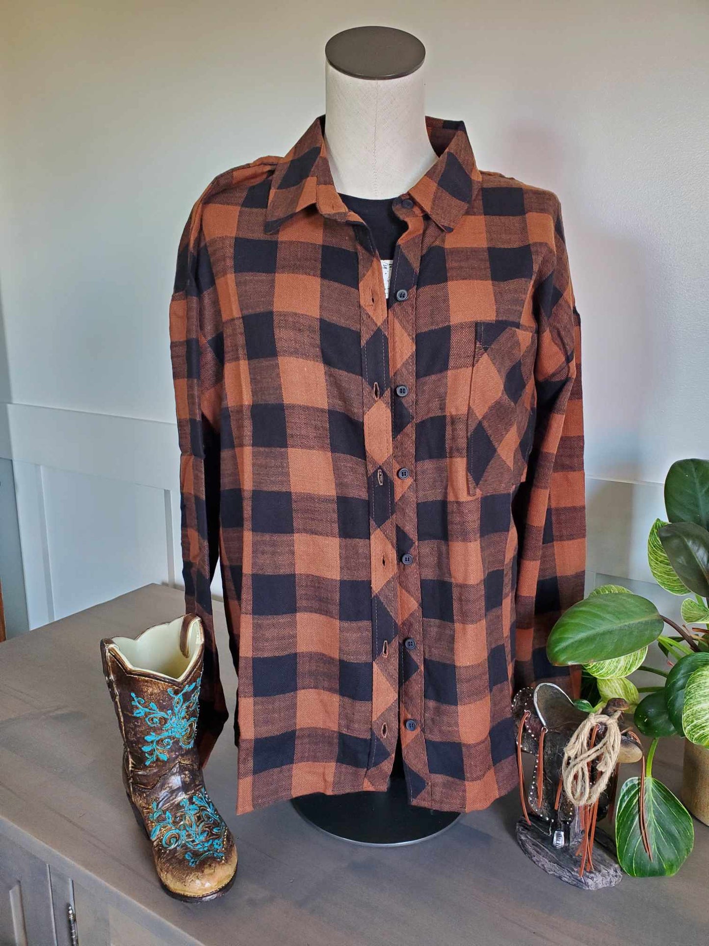 Plaid Black Clay Flannel