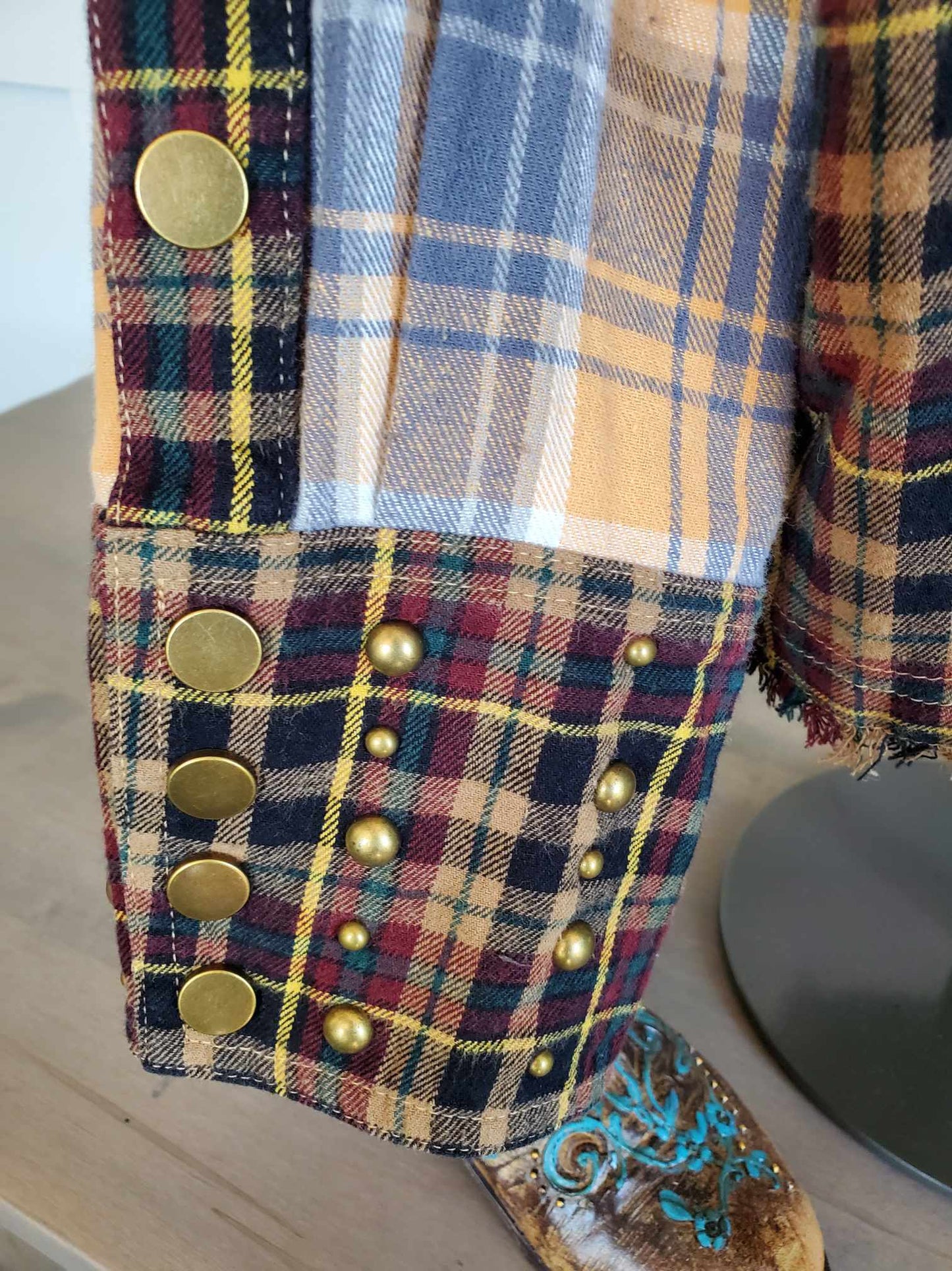 Multi Color Checker Print Stud Shirt