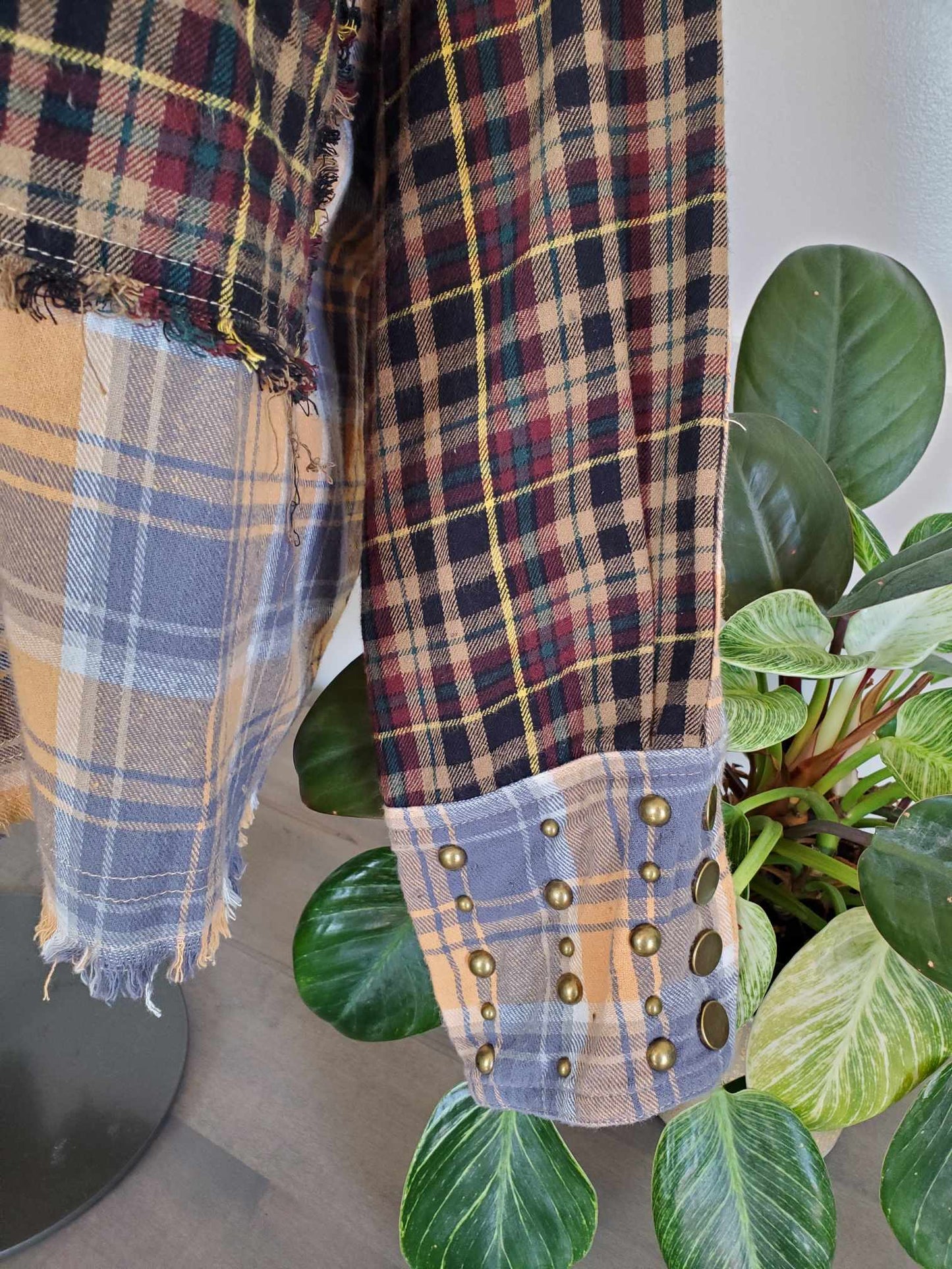 Multi Color Checker Print Stud Shirt