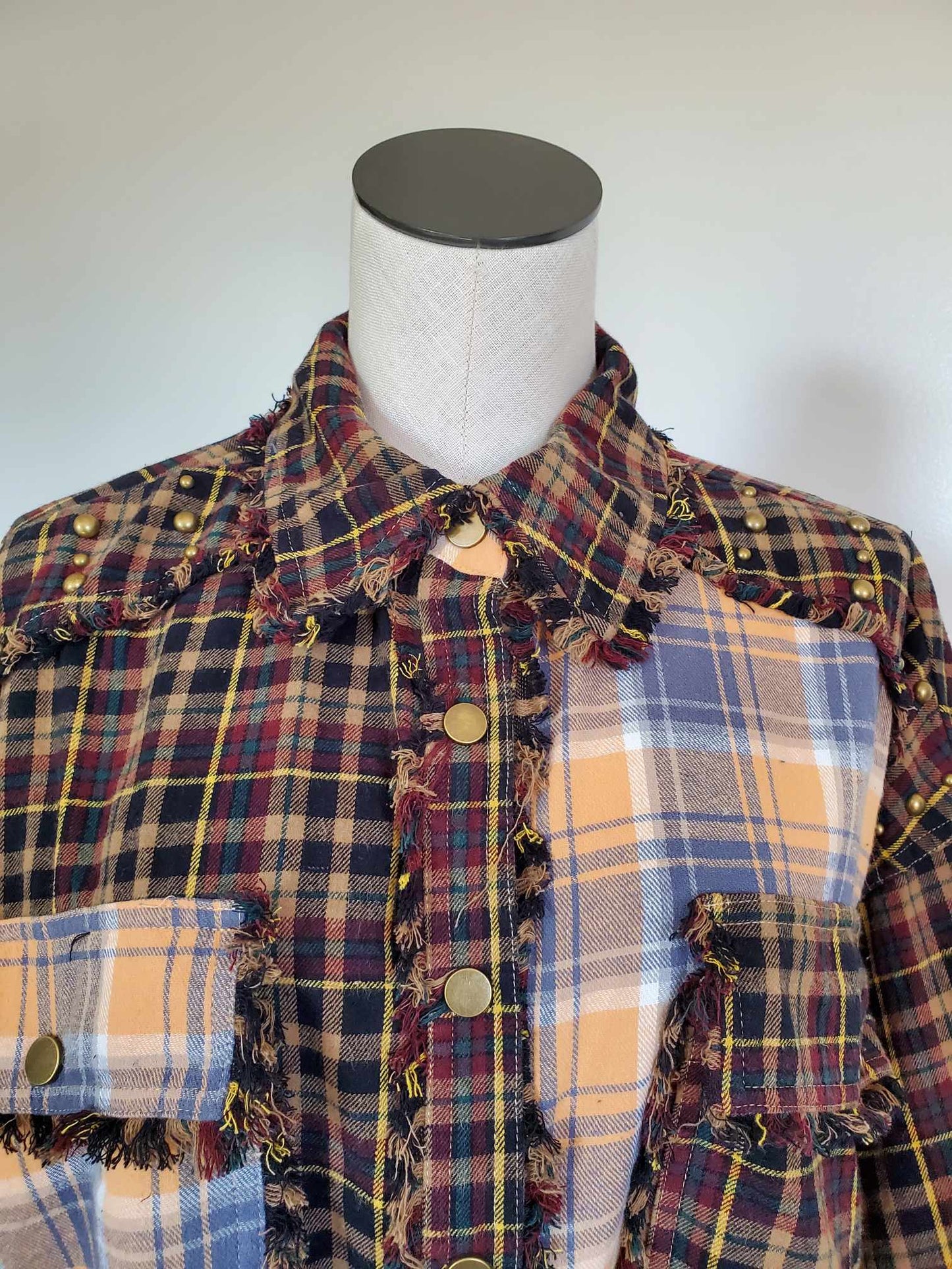 Multi Color Checker Print Stud Shirt