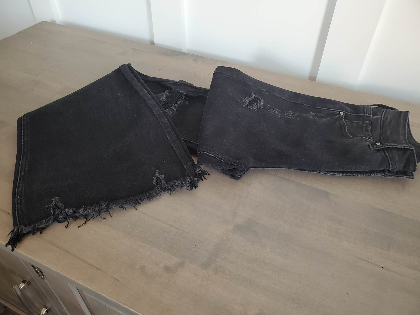 Risen High Rise Black Distressed Flair Jeans