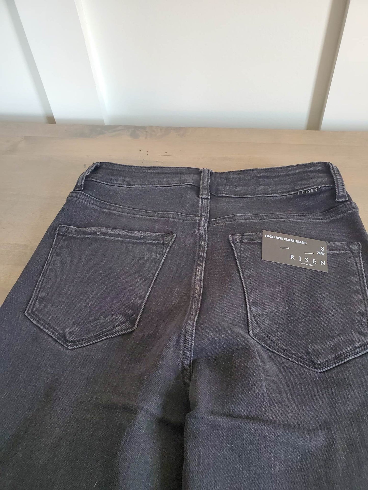 Risen High Rise Black Distressed Flair Jeans