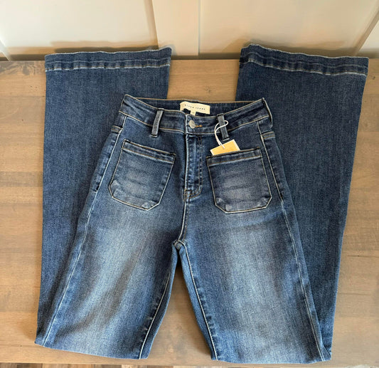 High Rise Patched Pocket Flare