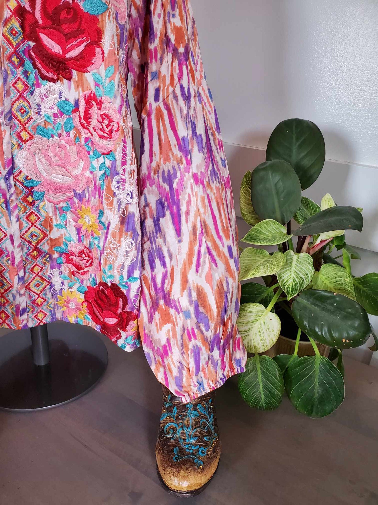 Rose Embroidered Multi Colored Top