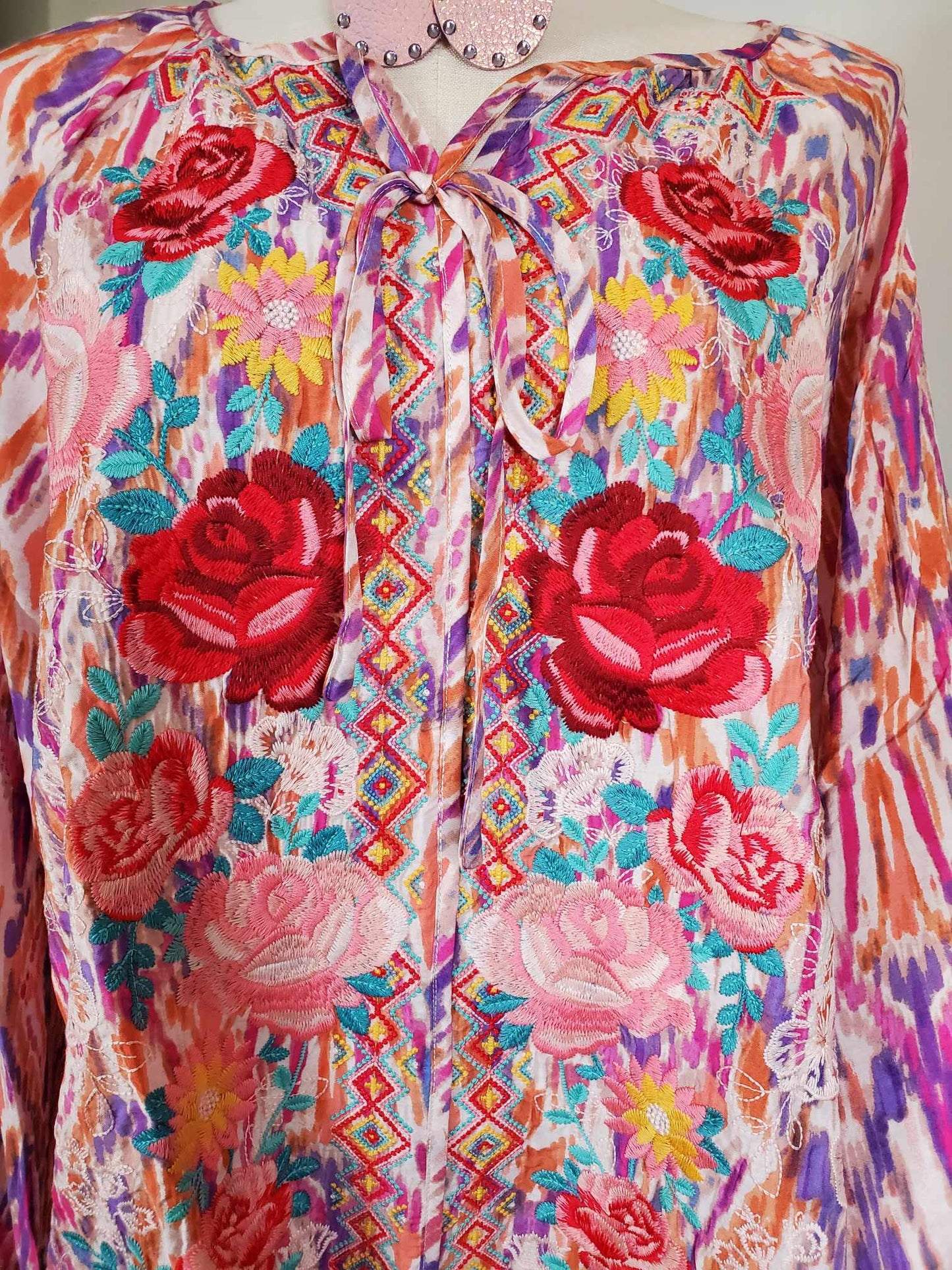 Rose Embroidered Multi Colored Top