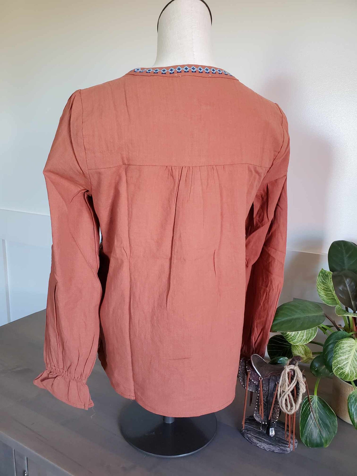 Rust Front Embroidered Top
