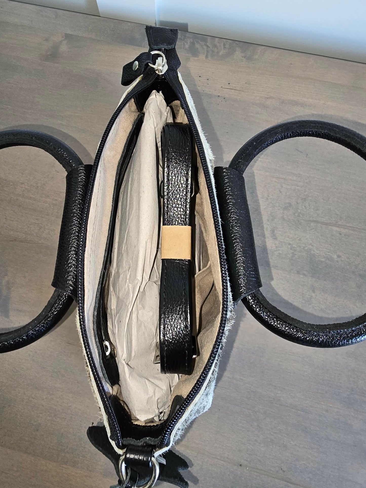 Cowhide and Leather Handle Purse