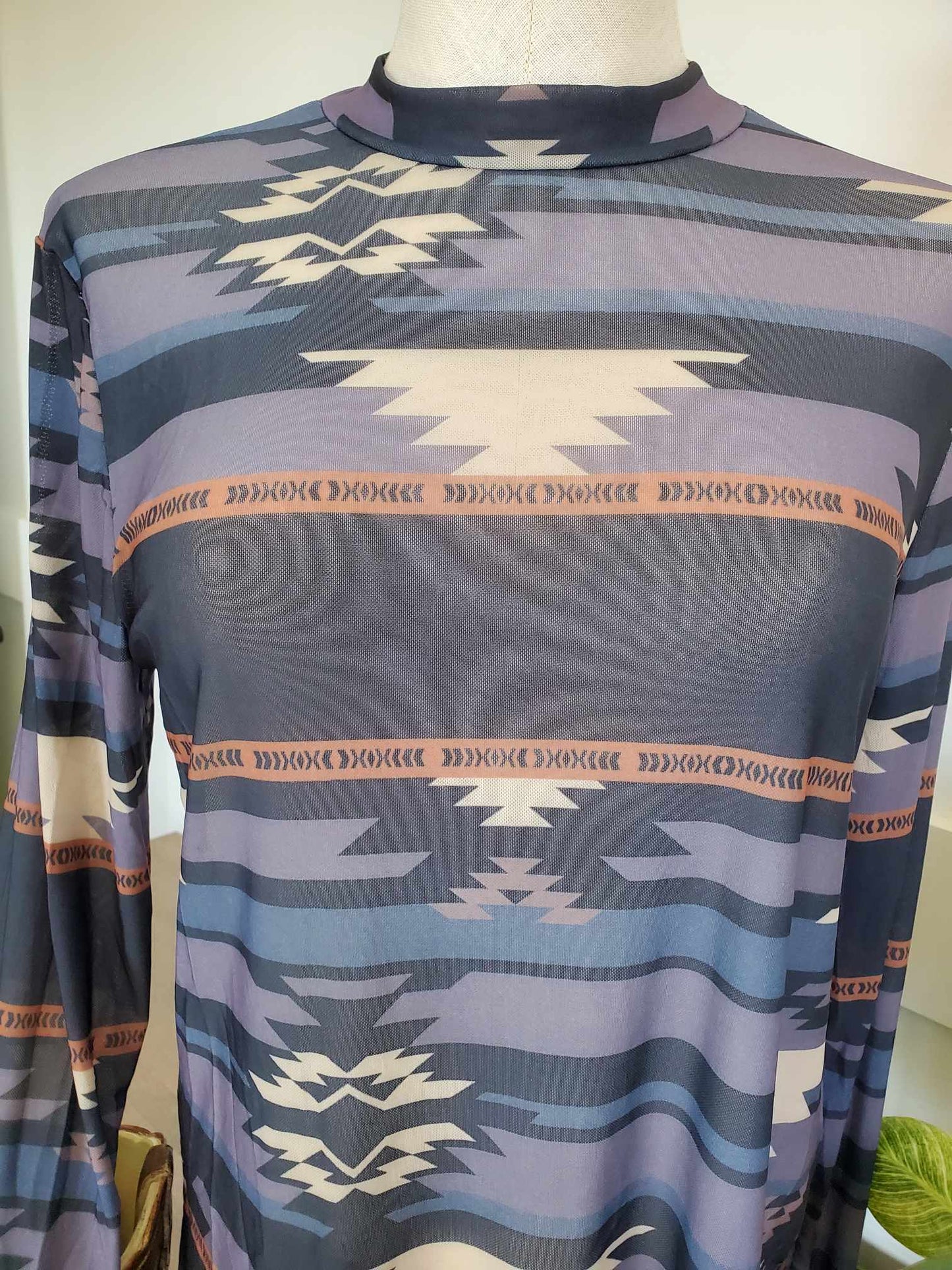 Aztec Print Mesh Top