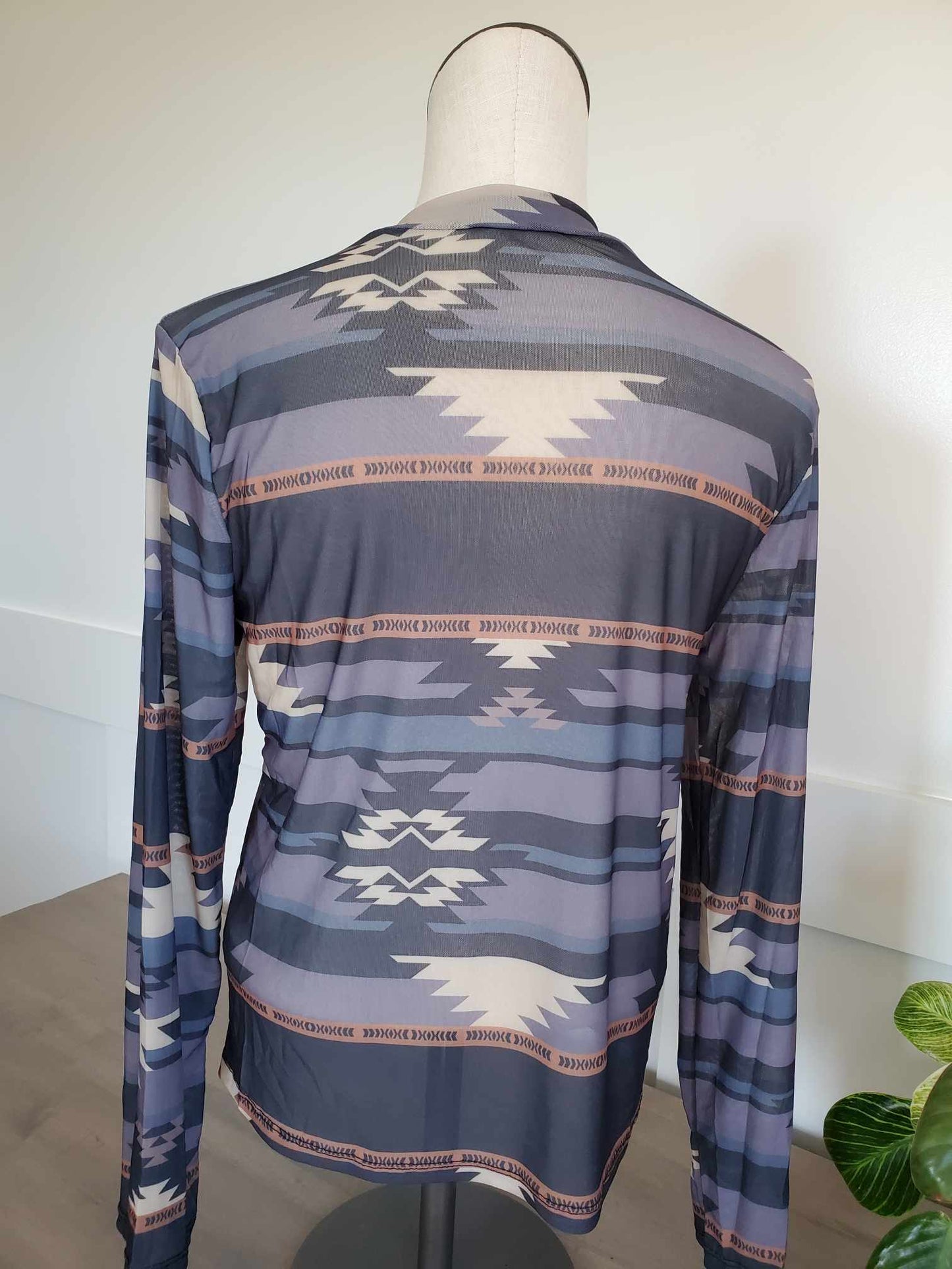 Aztec Print Mesh Top