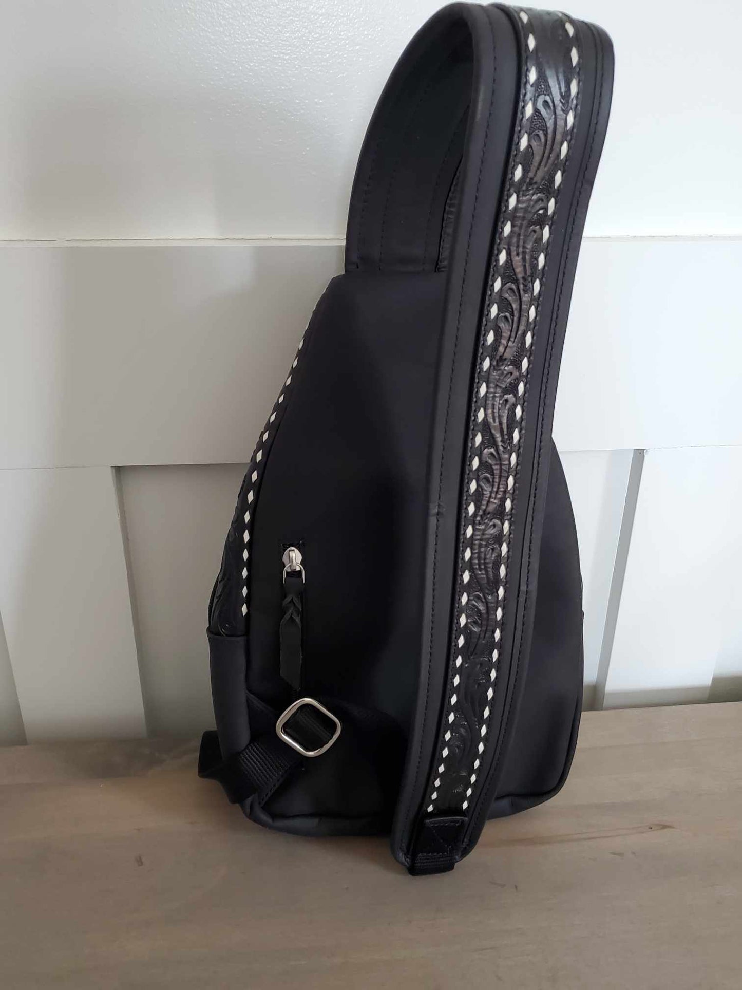 Hair on Hide and Floral Carving Sling Bag