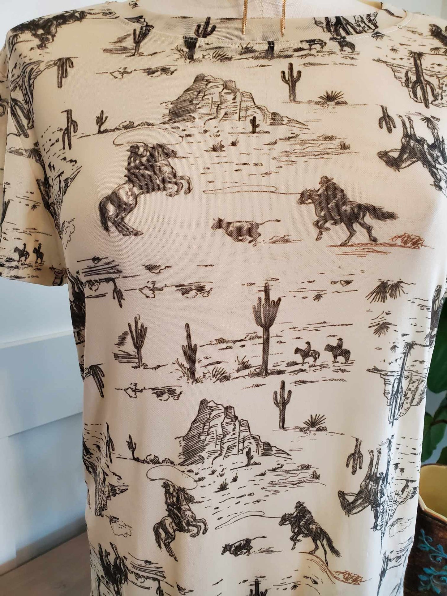 Desert Cowboy Print Mesh Top