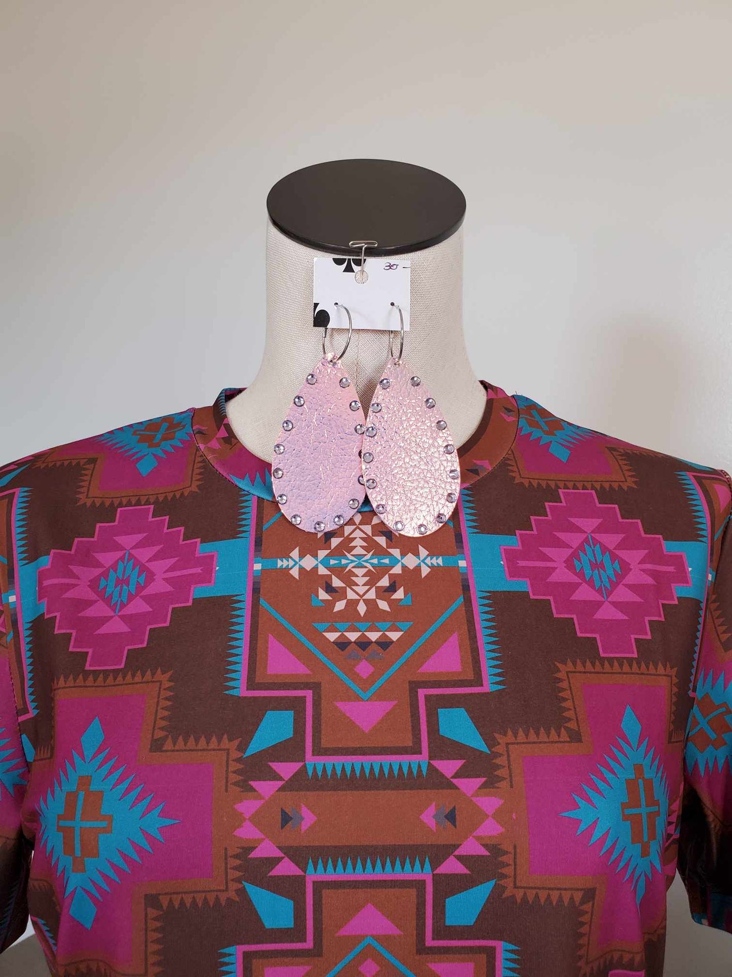 Iridescent Leather Earrings with Crystals