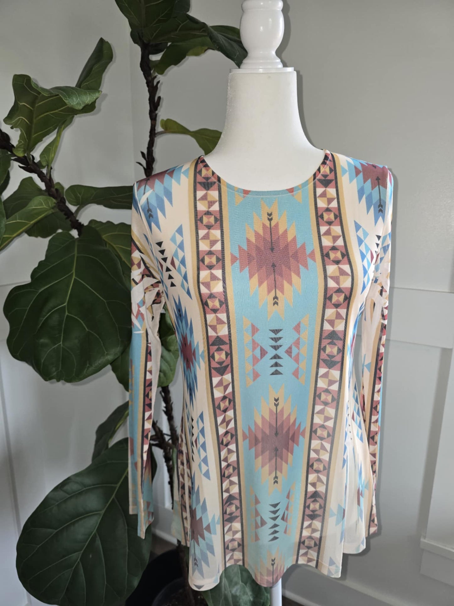 New Turquoise "Ombre" Long Sleeve Mesh Top