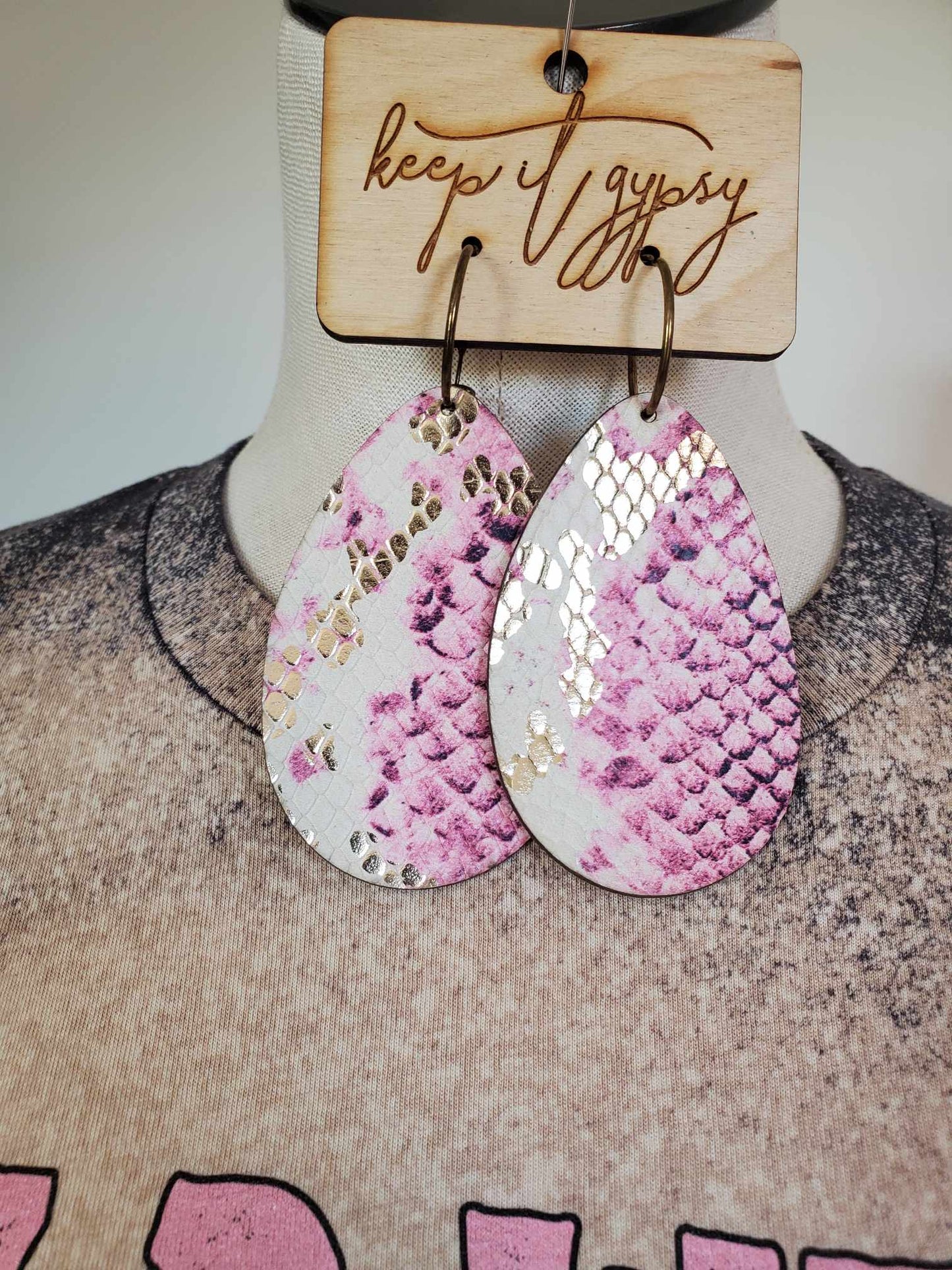 Pink Snake Skin Earring
