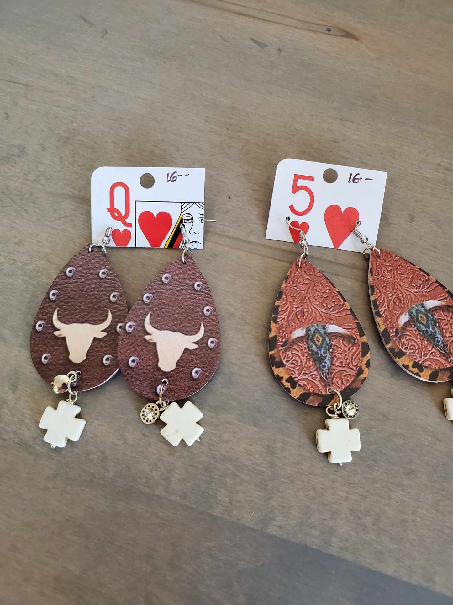 Printed Leather Teardrop Earring