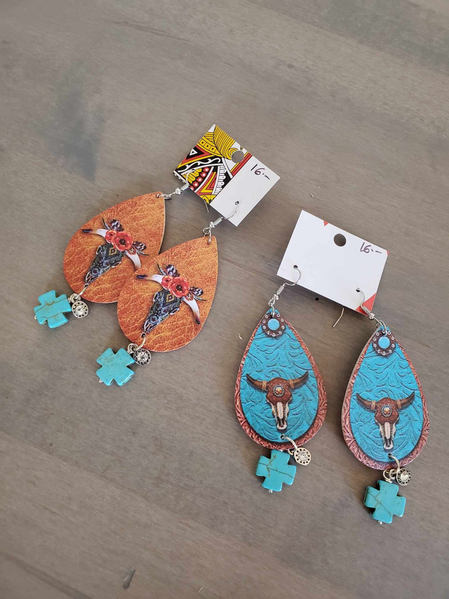 Printed Leather Teardrop Earring