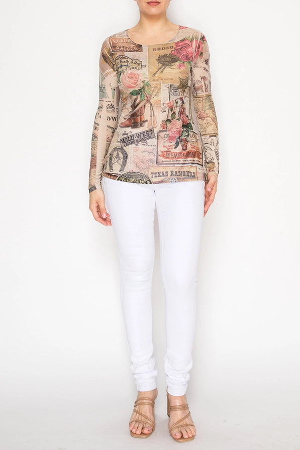 Rose West Long Sleeve Mesh Top