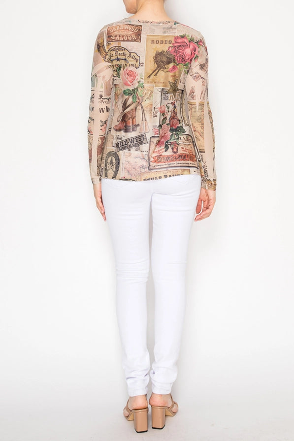Rose West Long Sleeve Mesh Top