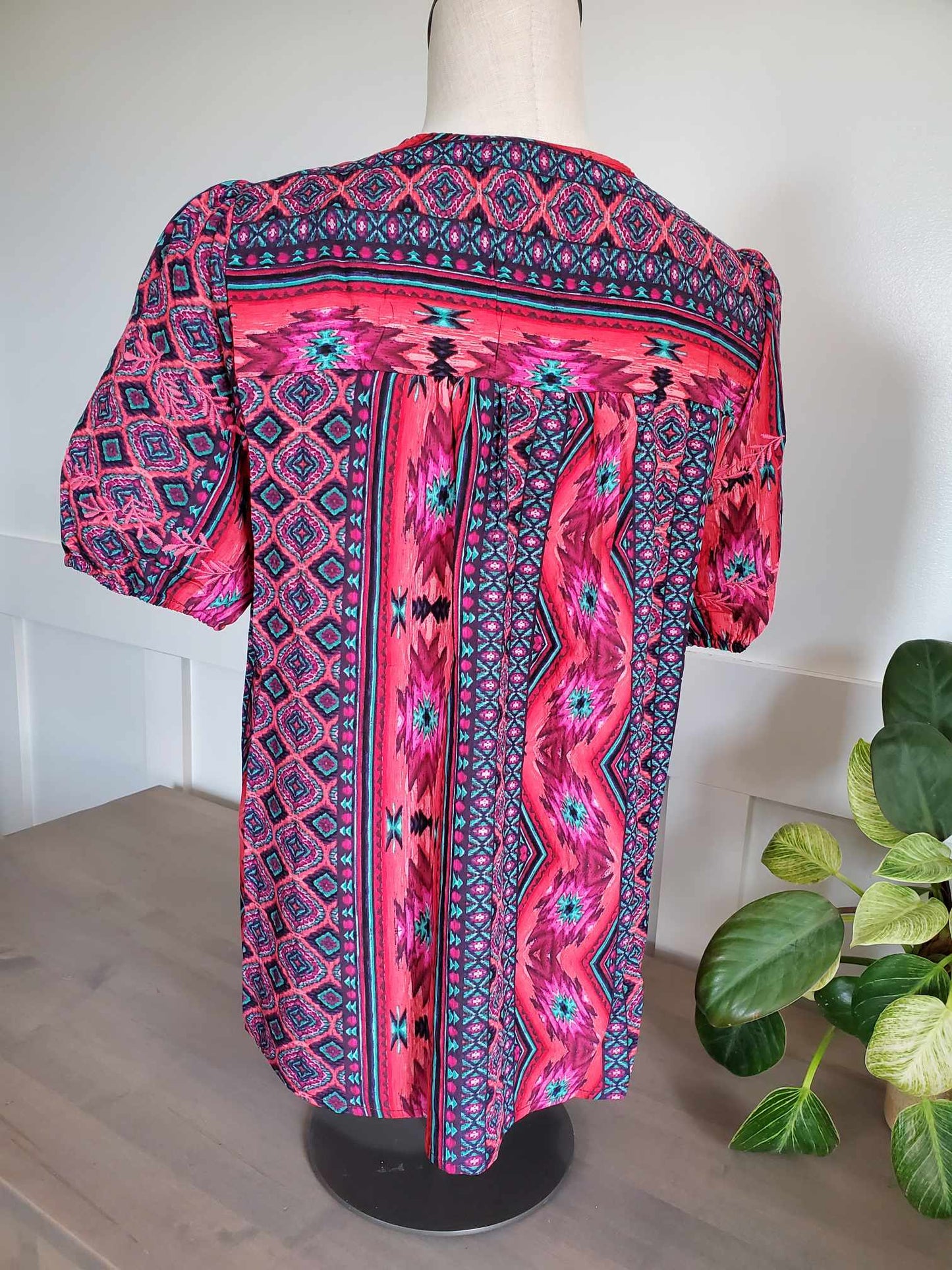 Multi Colored Aztec Embroidered Short Sleeve