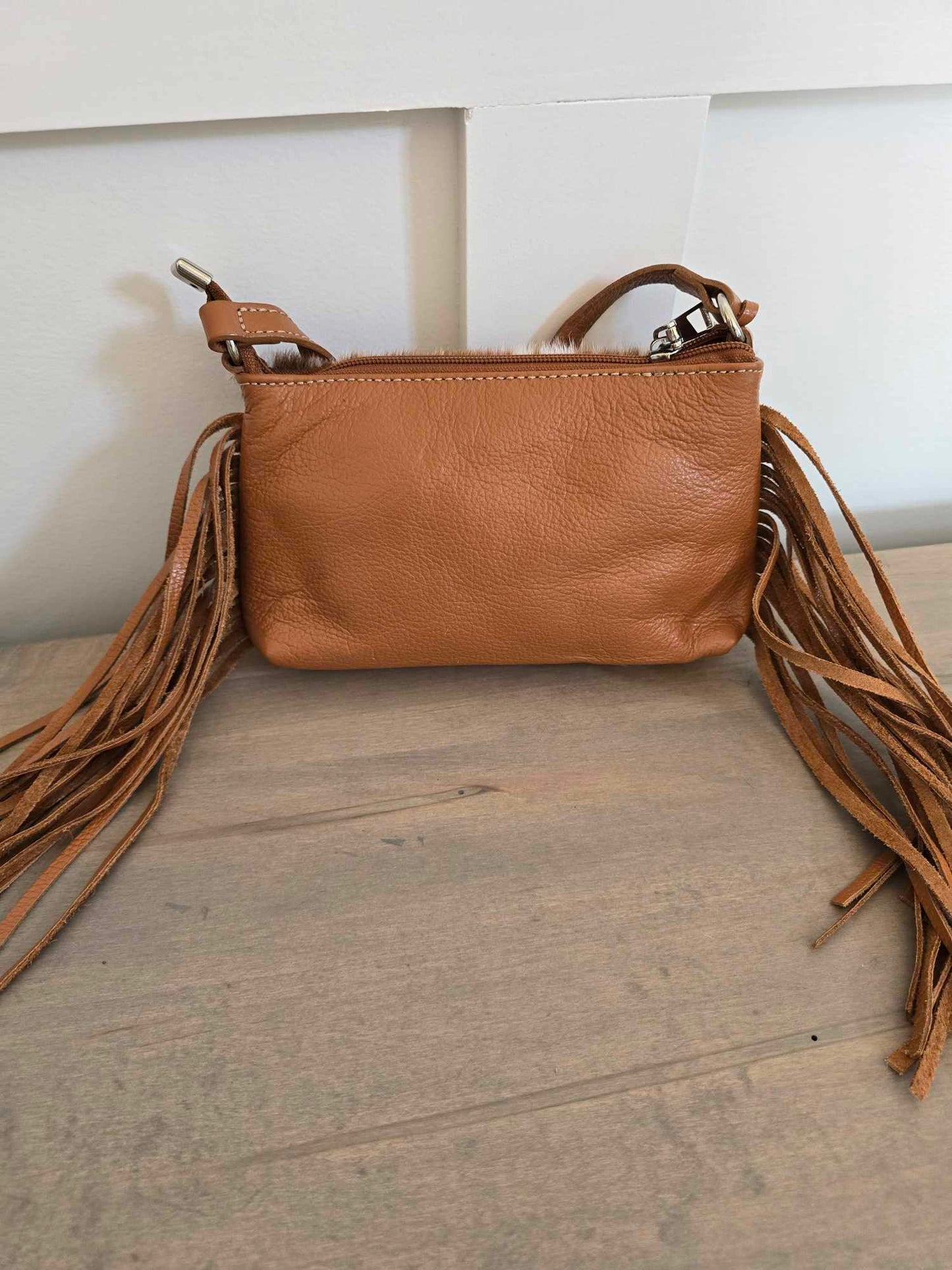 Leather and Hair on hide crossbody with fringe