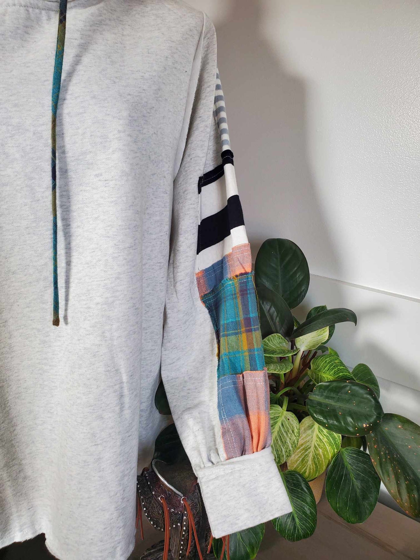 Terry Knit Mixed Plaid Hoodie