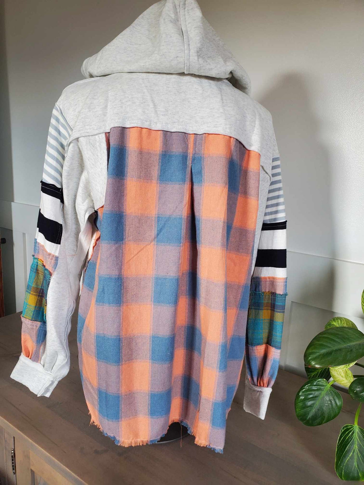 Terry Knit Mixed Plaid Hoodie