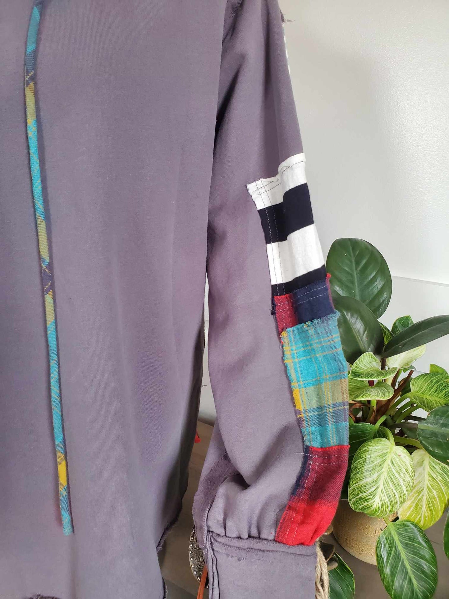 Terry Knit Mixed Plaid Hoodie