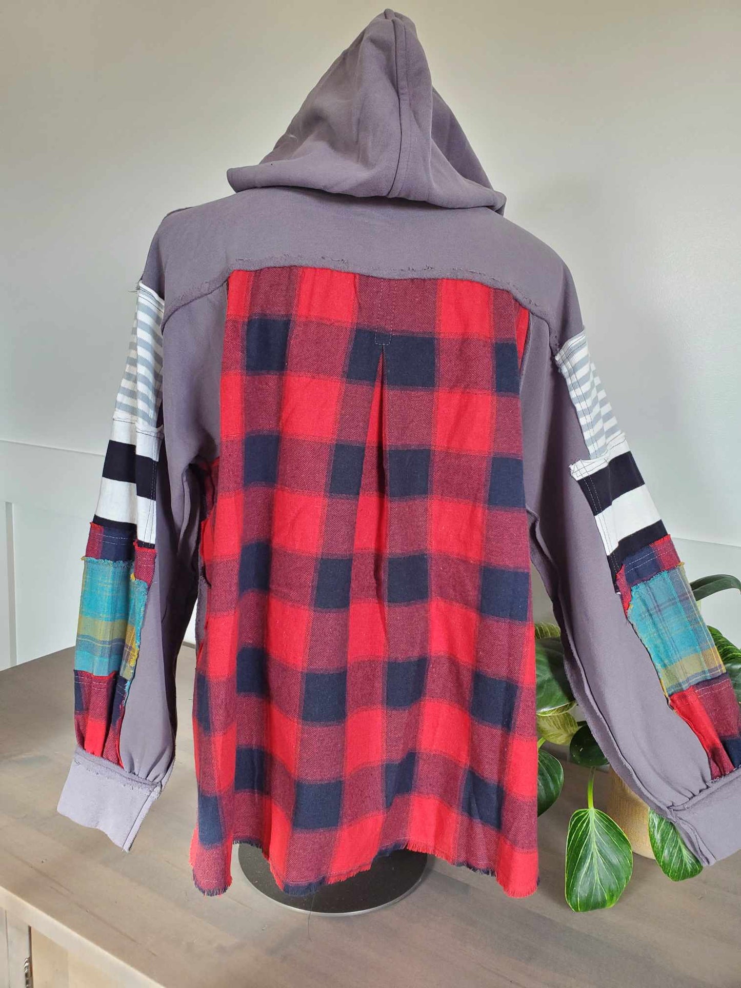 Terry Knit Mixed Plaid Hoodie