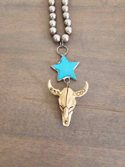 Rhinestone Skull Beaded Necklace