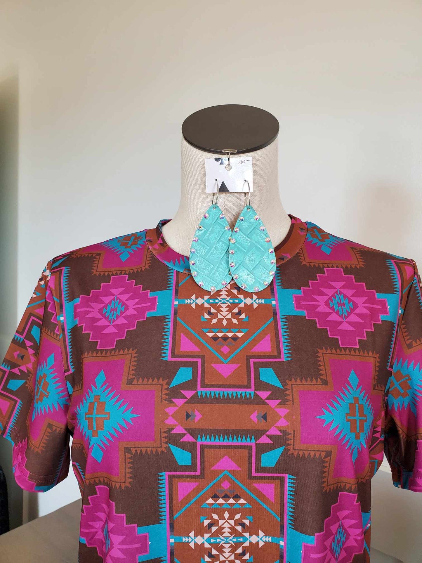 Turquoise Basket Weave Leather Earrings