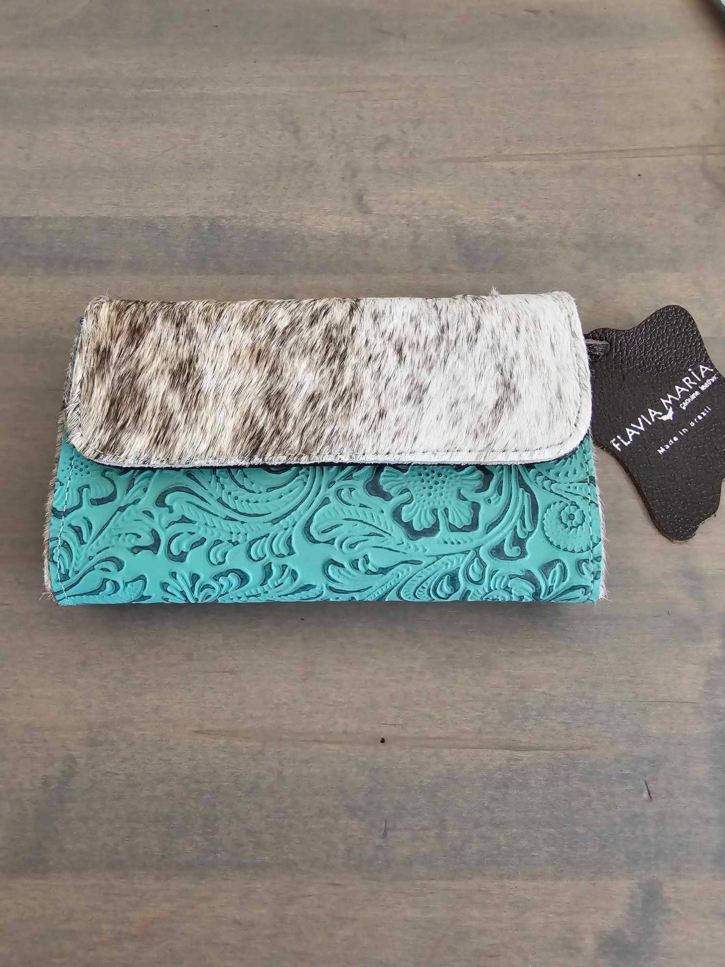 Hair on Hide and Turquoise bag/wallet