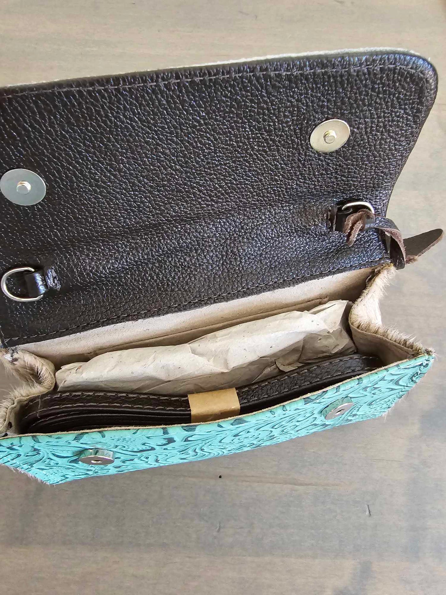 Hair on Hide and Turquoise bag/wallet