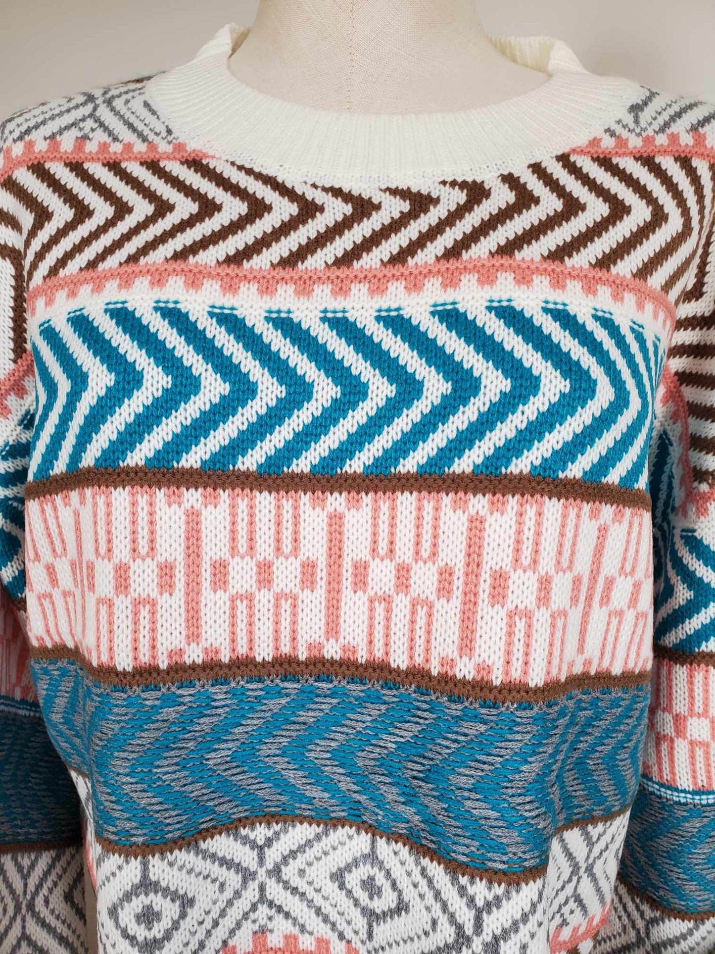 Aztec Print Crew Neck Pullover Sweater